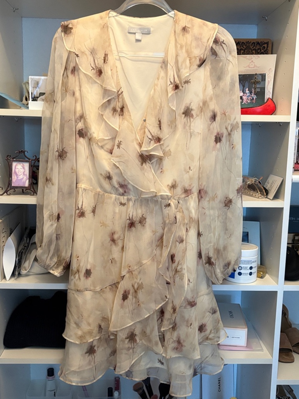 Chelsea28 Cream Floral Ruffle Wrap Dress